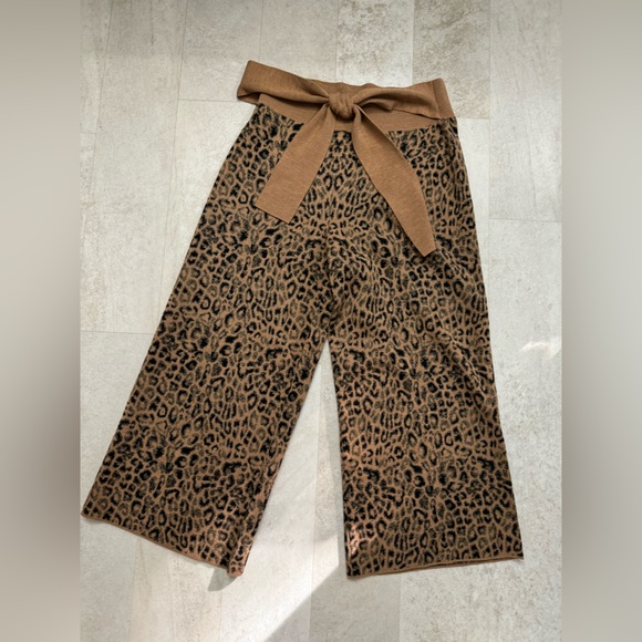 Anthropologie Moth Sweater Pants Tan Black Leopard Print Small - Picture 1 of 9